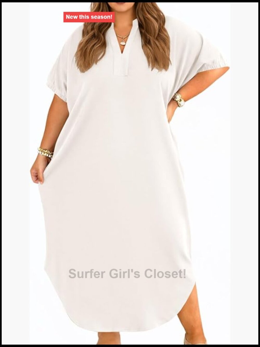 Plus Size Collared V-Neck Short Sleeve Maxi Dress with Pockets